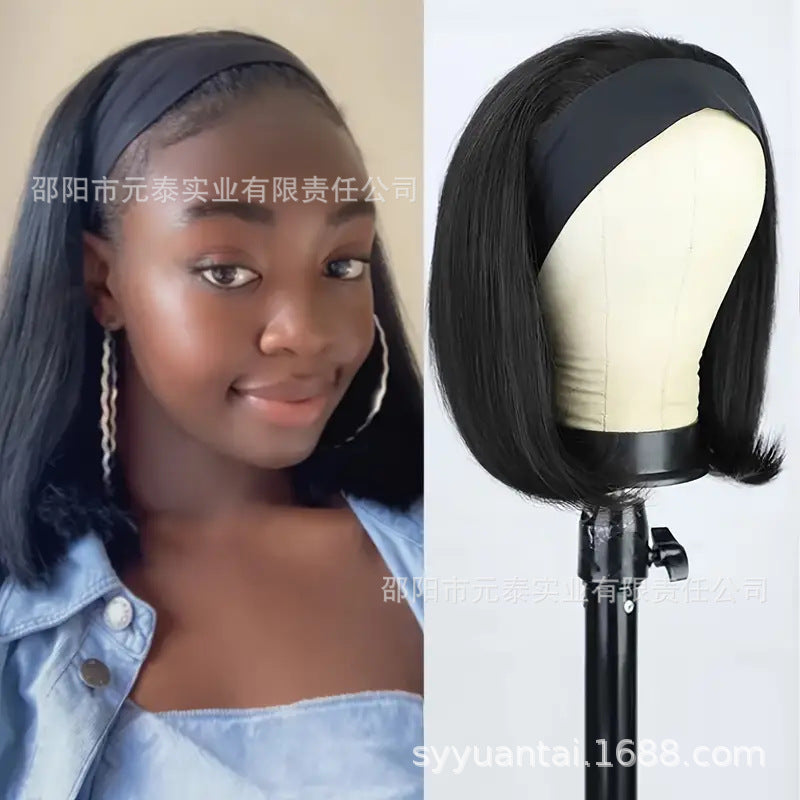 Straight Short Headband Bob Wig Human Hair Full Machine Wigs - 图片 6