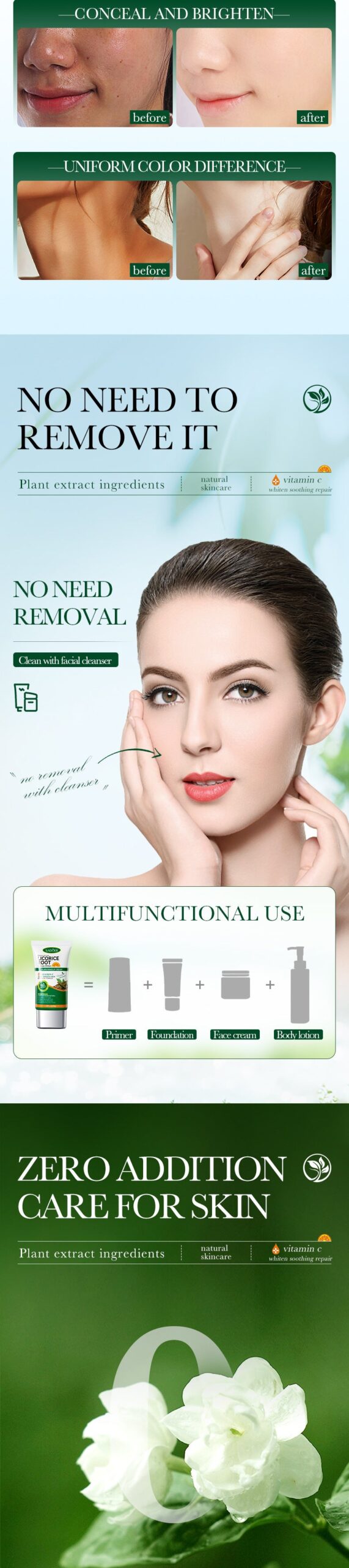 Makeup SADOER Licorice VC No Makeup Cream Whitening and Brightening Concealer Cream Cross-Border Wholesale - 图片 14