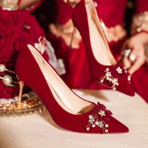 2025New Style Chinese-French Wedding Dress Toast Wedding Banquet Wedding Shoes Women Xiuhe Dress Low Heel Comfortable Bride High Heels