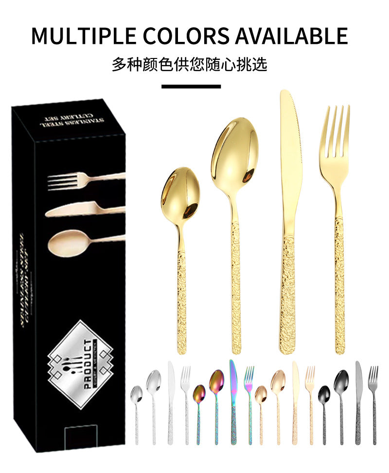 410Stainless Steel Cutlery Set Stone Pattern Knife Fork Spoon24Western-style dining set6Steak Knife and Fork for One Person - 图片 19