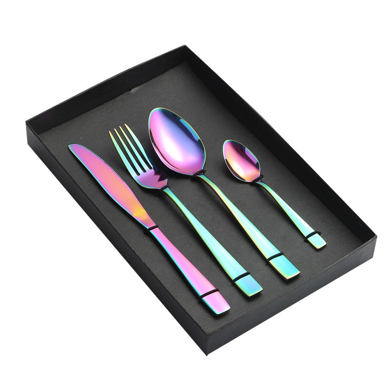 410Stainless Steel Cutlery Western Food Square Handle Knife Fork Spoon4Gift Set Cutlery Set Steak Knife Fork Spoon - 图片 9