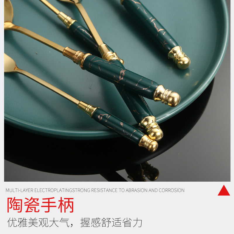 Stainless Steel Cutlery Restaurant Western Steak Knife Fork Imitation Marble Pattern Ceramic Handle Knife Fork Spoon Tea Spoon Tea Fork Set - 图片 3