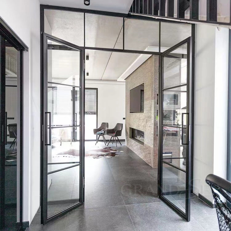 Modern House Exterior Door Double Tempered Glass Door Entry Wrought Iron Door Design - 图片 4