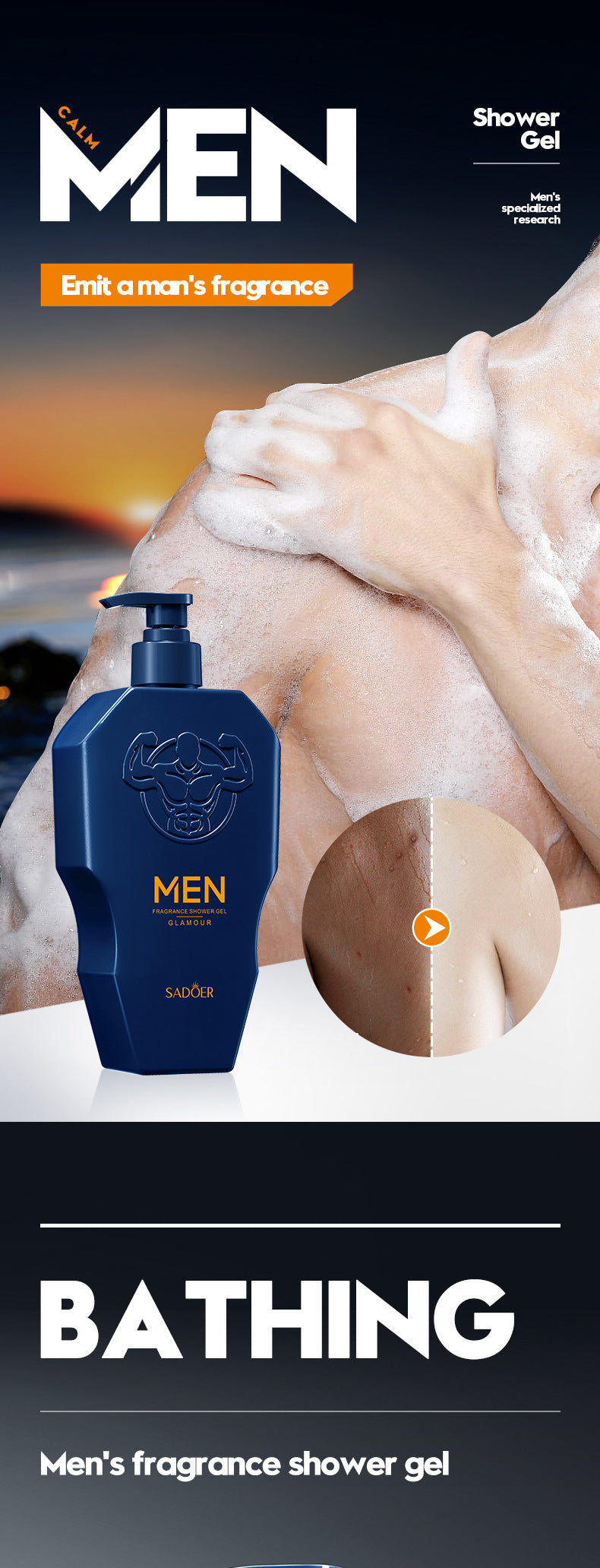 Men's Body Wash SADOER Thick Foam Cleansing Body Fragrance Shower Gel Cross-Border Wholesale - 图片 6