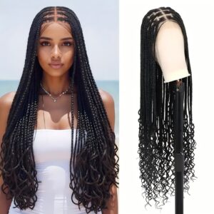Cross-Border Crochet Hair Wig Three-Strand Braid Tail Flower Braided Braid Curly Dreadlock Hair Extensions Box Braids Full Lace