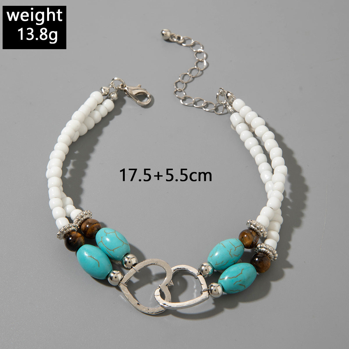 Wholesale Bohemian Vacation Style Rice Bead Turquoise Jewelry Set Metal Heart Jewelry - 图片 15