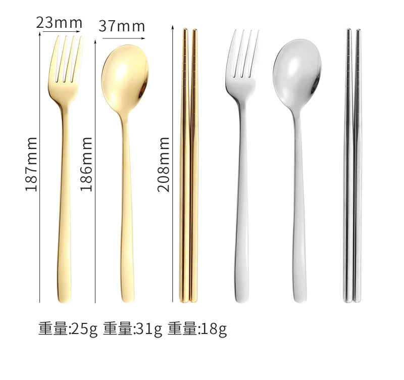 304Stainless Steel Tableware Student Cartoon Portable Tableware Set Work Outdoor Fork Spoon Chopsticks Three-piece Set - 图片 36