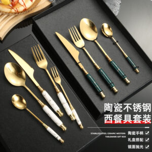 Stainless Steel Cutlery Restaurant Western Steak Knife Fork Imitation Marble Pattern Ceramic Handle Knife Fork Spoon Tea Spoon Tea Fork Set