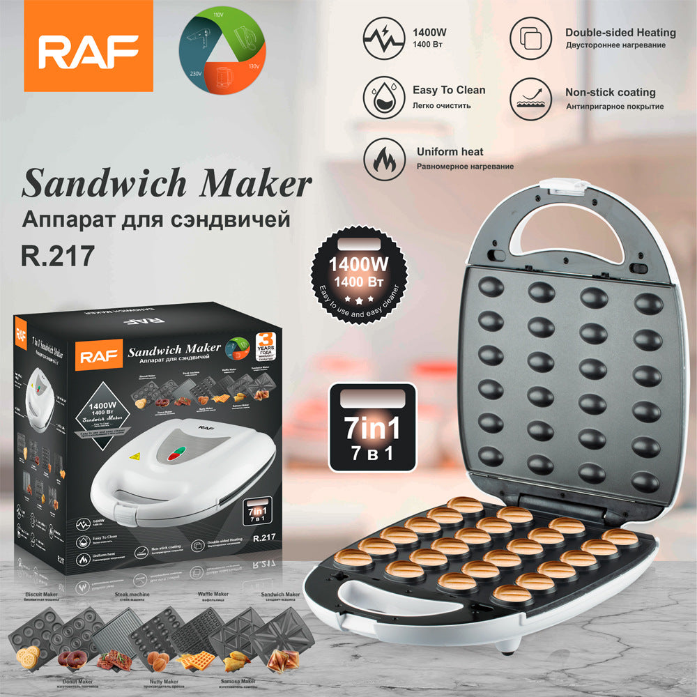 RAF European Standard Sandwich Maker Household Multi-Functional 7-in-1 Waffle Maker Breakfast Machine Portable Baking - 图片 10