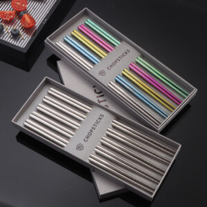 Pure Titanium Crystal Chopsticks for Home and Outdoor Use, Light Luxury Colorful Ice Flower Chopsticks for Restaurants23cm Half Square Chopsticks Antibacterial Titanium Chopsticks