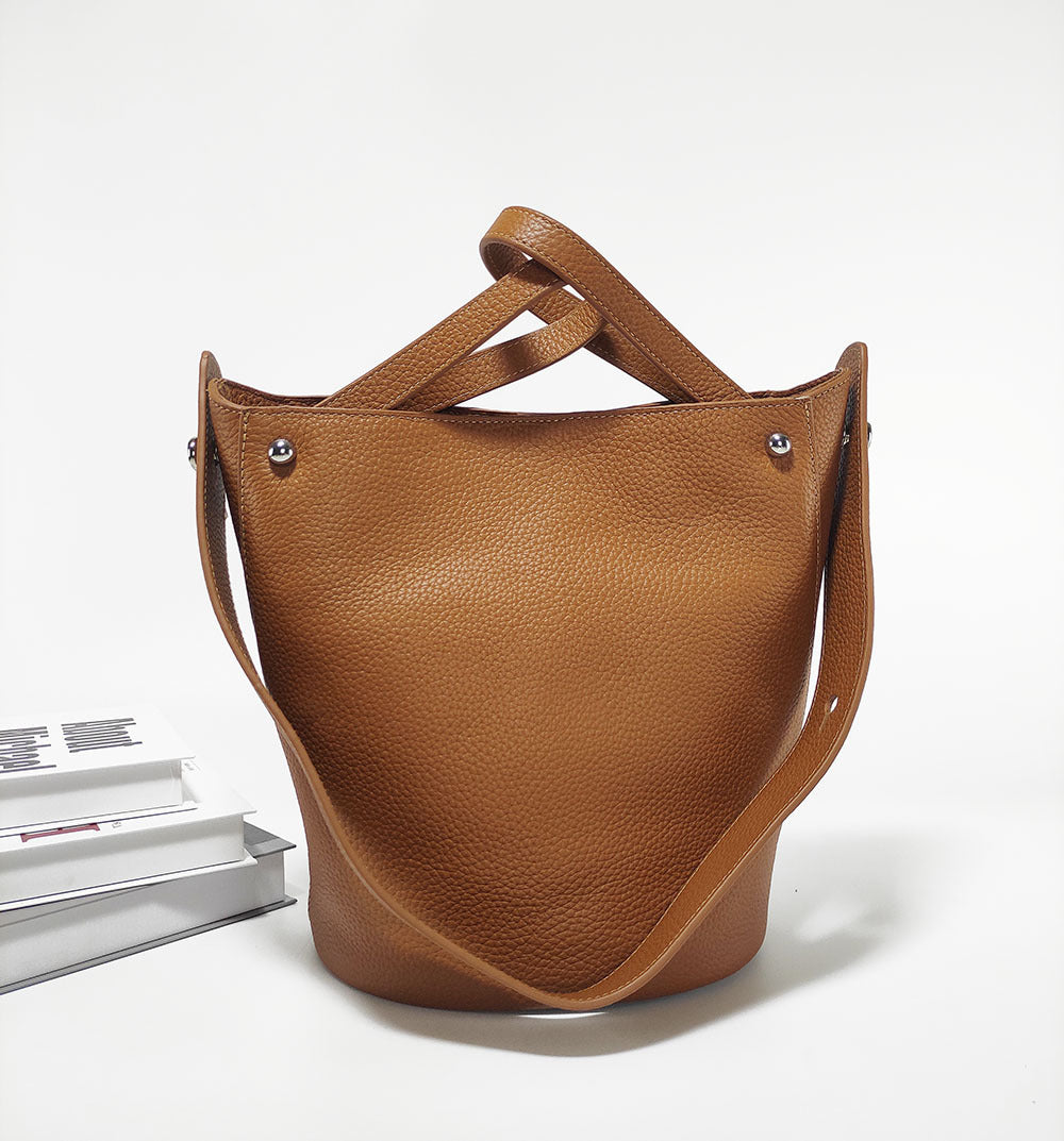 Guangzhou Genuine Leather Women's Bag Large Capacity Tote Bag Top Layer Cowhide Bucket Bag Handheld Shoulder Crossbody Bag Trendy - 图片 42