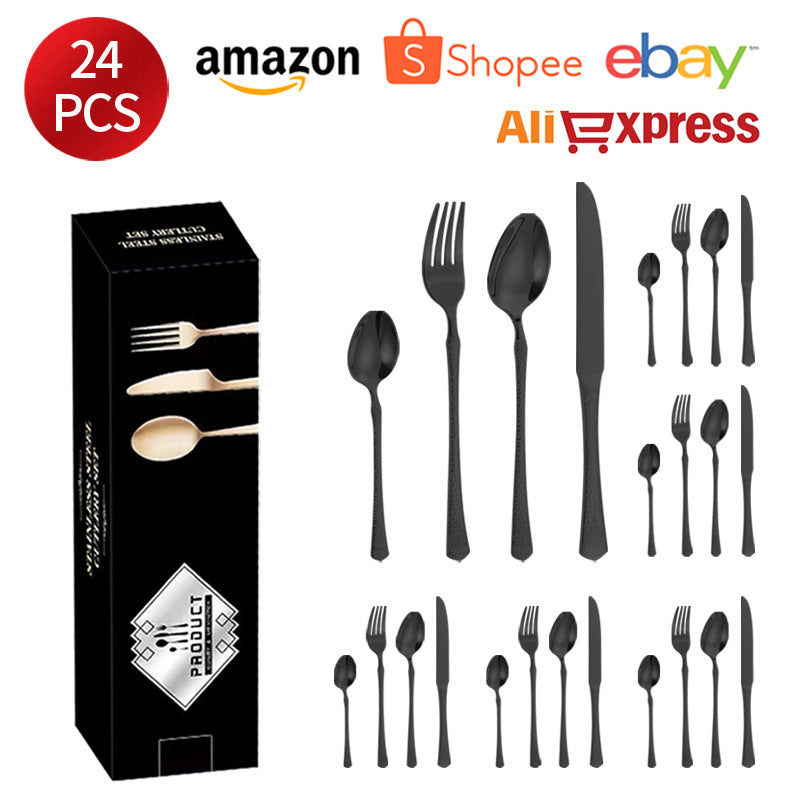 Stainless Steel Tableware Hotel Restaurant Crown Hammered Knife Fork Spoon24Set of Western Steak Knives and Forks - 图片 10