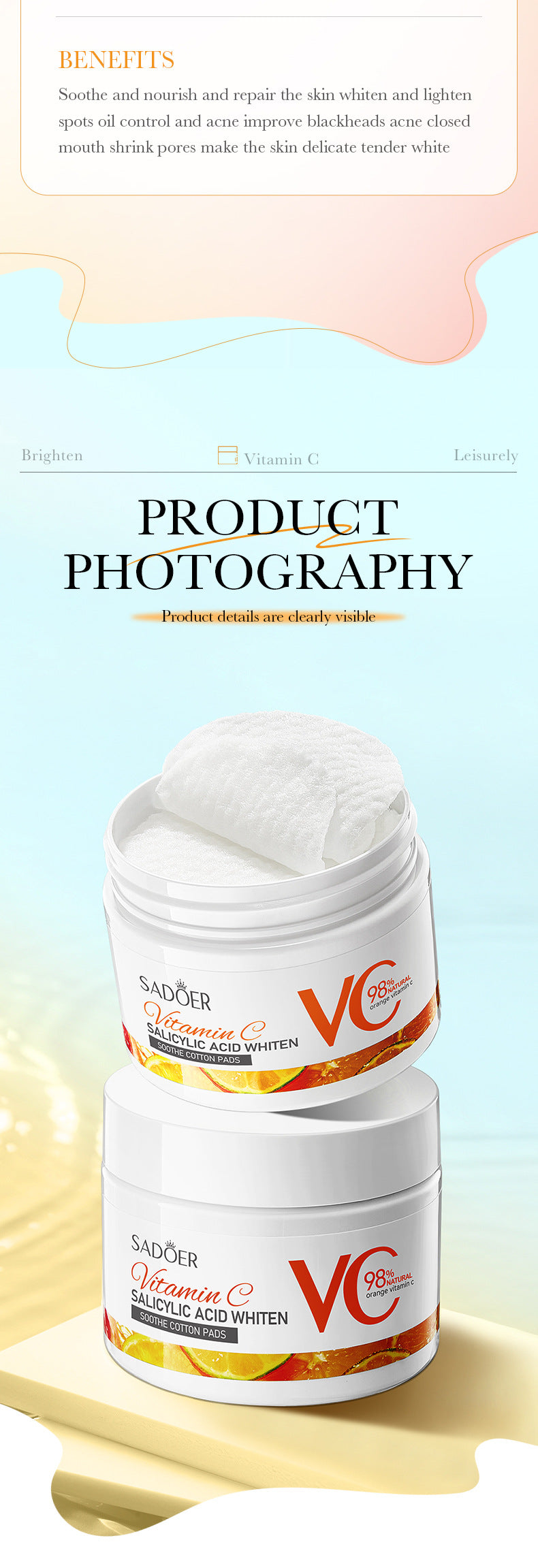 Vitamin C Cotton Sheet SADOER Salicylic Acid Whitening and Rejuvenating Mask Cross-Border Wholesale - 图片 14