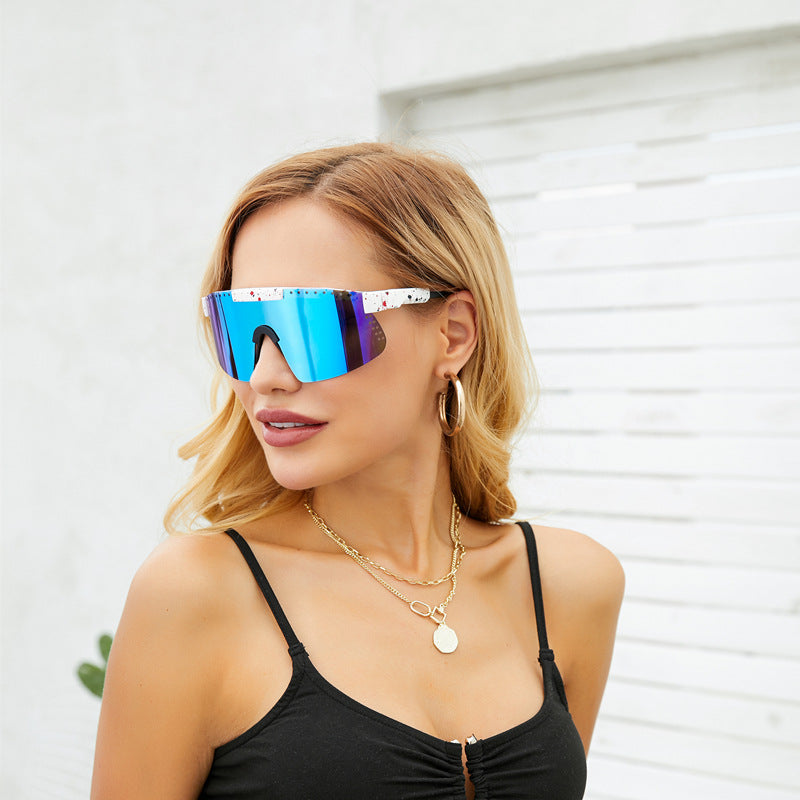 European and American Colorful Sunglasses Outdoor Cycling Windproof Sunglasses Men and Women One-piece Lens Sports Anti-ultraviolet Glasses - 图片 12