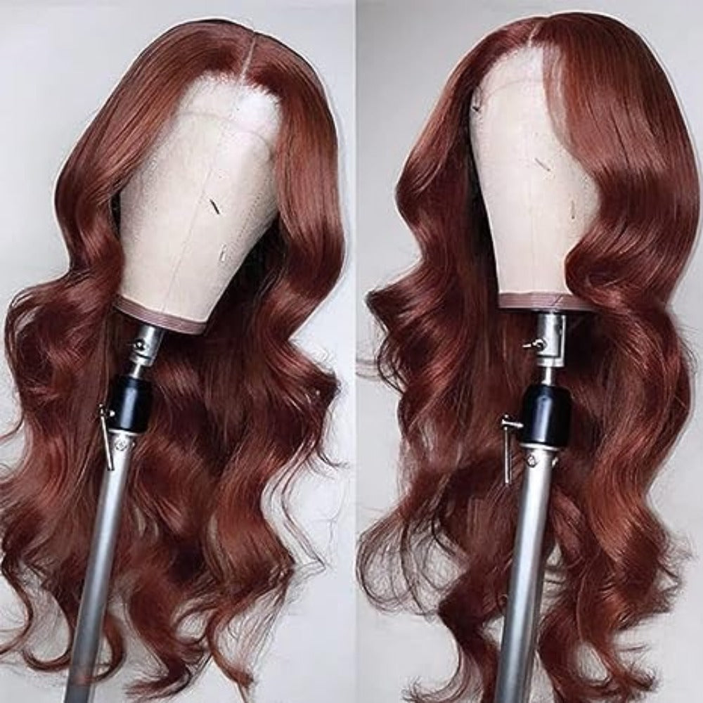 13*4Amazon European and American Wig Women's Synthetic Fiber Front Lace Long Curly Hair wig Reddish Brown Big Wave Headband - 图片 11