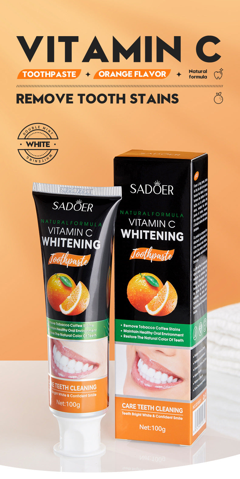 Toothpaste SADOER Vitamin C Coconut Oral Care Gum Protection Wholesale Live Streaming - 图片 7