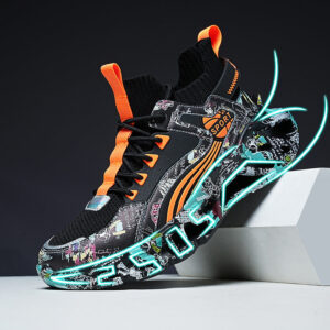 Spring Summer New Style Flyknit Camouflage Blade Men's Shoes Fashion Casual Sports Shoes Shock Absorption Height Increasing Dad Versatile Trendy Shoes