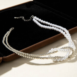 European and American Ornament  Simple Versatile Japanese and Korean Fresh Style Beaded Sugar Cube Round Bead Pearl Necklace Wholesale