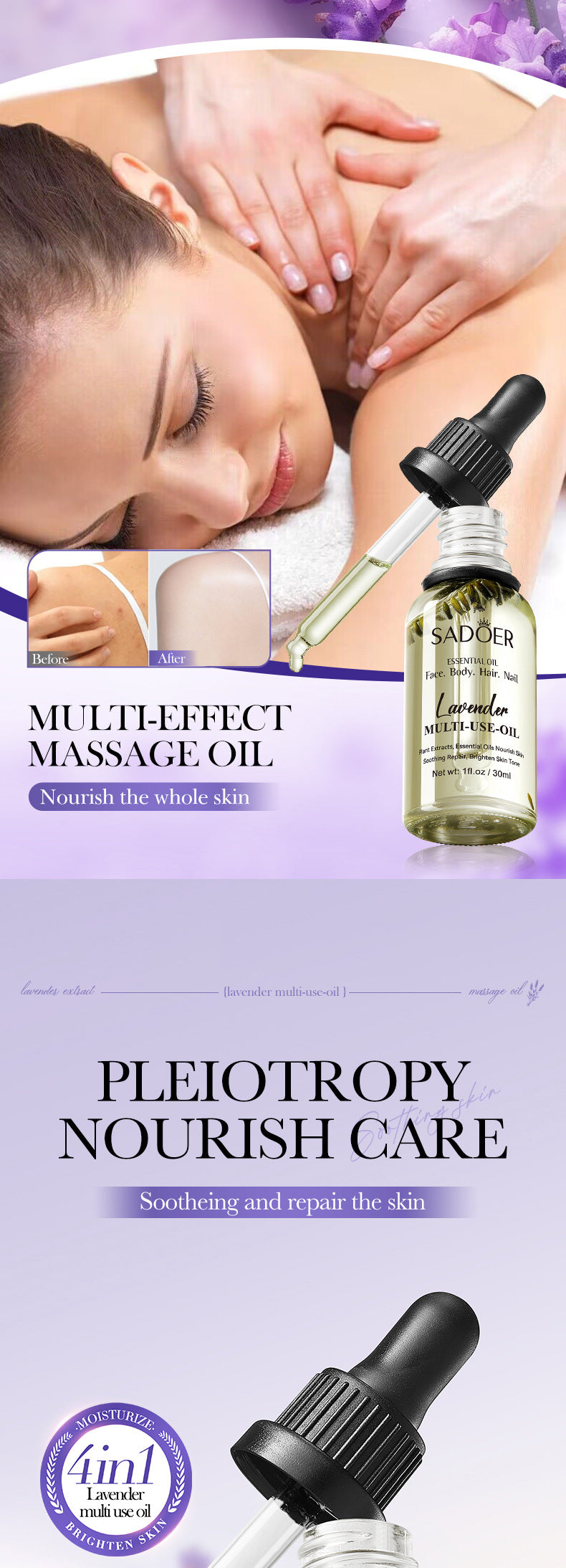 Cross-border Lavender Dried Flower Massage Oil30ml Moisturizing and rejuvenating skin body oil wholesale from foreign trade manufacturer - 图片 7