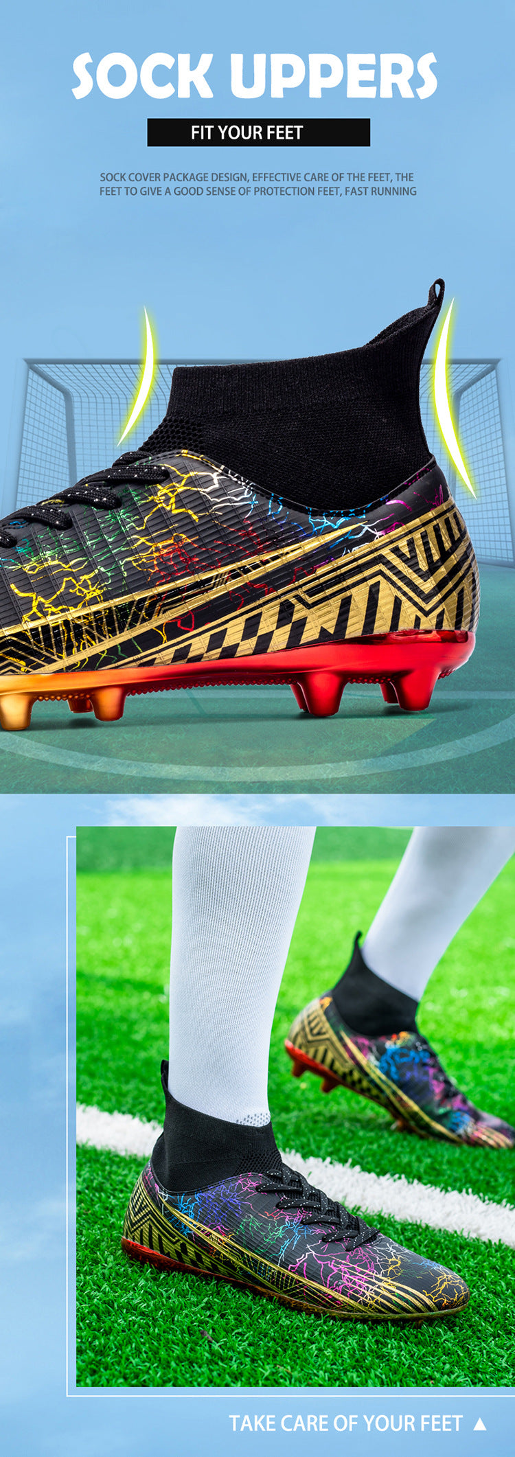 Large Size Men's Soccer Shoes AG Long Spike Gold-Plated Hot Stamping Football Shoes for Youth Professional Competition Training Shoes Wholesale - 图片 17