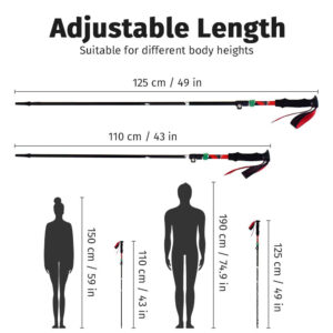 Jituo Hiking Pole Aluminum Alloy Three-Section Foldable Telescopic Walking Stick Non-Slip Portable Outdoor Canopy Tent Support Rod
