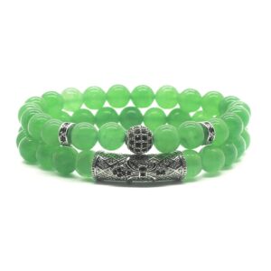 Men's Black Matte Bracelet Set with Micro Pave Zirconia Spacers8mm Beaded Bent Tube Turquoise Lapis Lazuli Double Row Bracelet