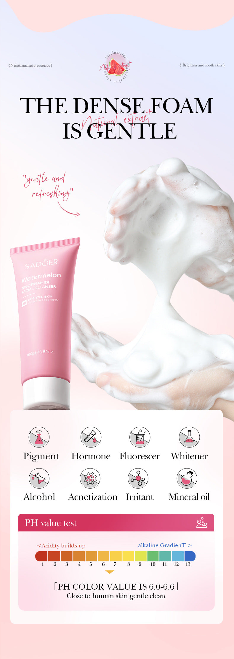 Niacinamide Watermelon Facial Cleanser SADOER Deep Cleansing Facial Cleanser Cross-Border Wholesale - 图片 15