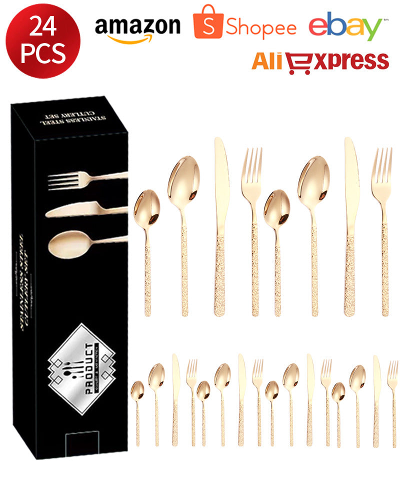 410Stainless Steel Cutlery Set Stone Pattern Knife Fork Spoon24Western-style dining set6Steak Knife and Fork for One Person - 图片 32