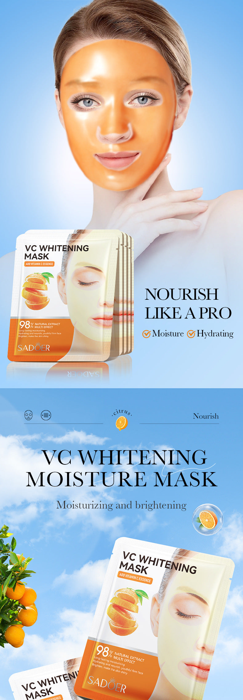 Facial Mask25g SADOER Aloe Vera VC Moisturizing and Rejuvenating Face Mask Sheet Pack for Cross-Border Wholesale - 图片 16