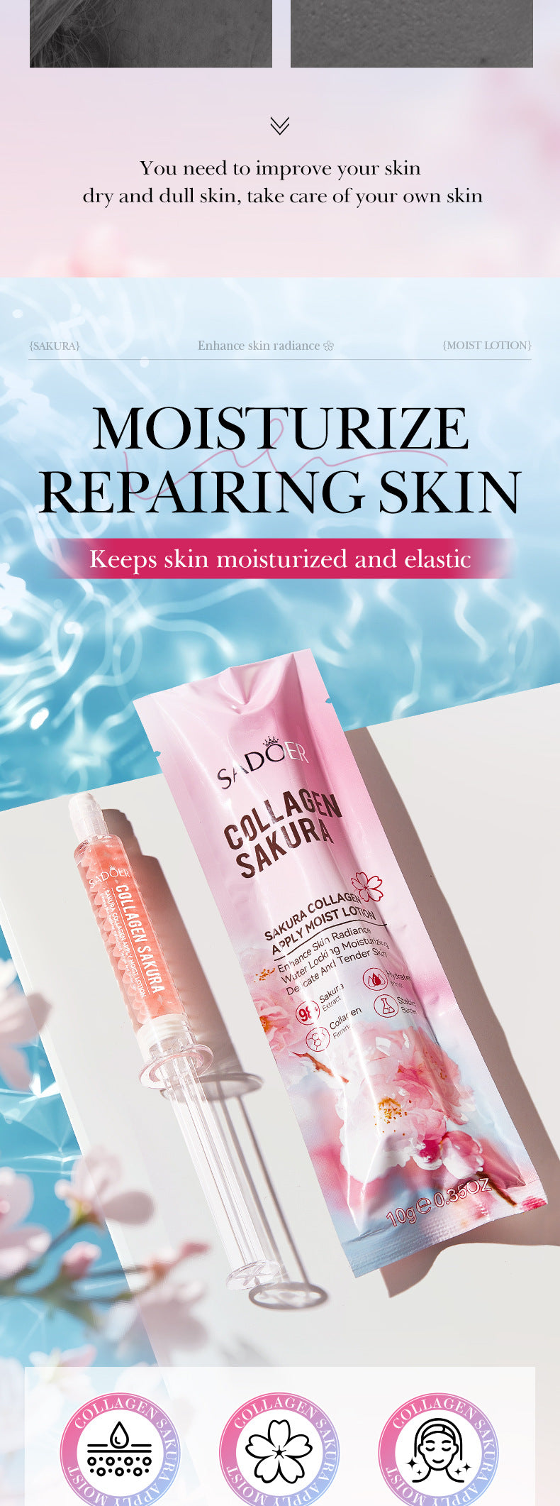 Sakura Collagen Essence SADOER Moisturizing and Nourishing Smear-On Moisturizing Lotion Wholesale - 图片 9