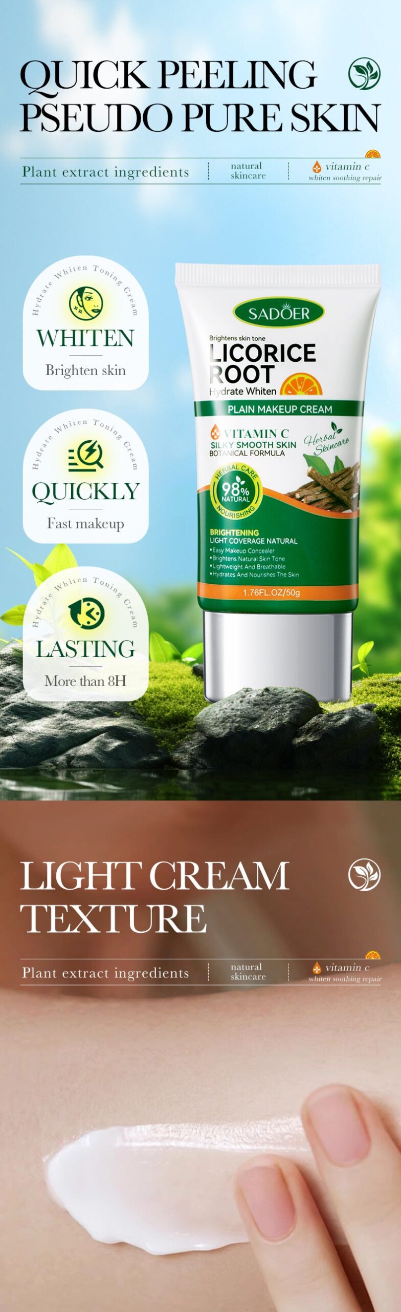 Makeup SADOER Licorice VC No Makeup Cream Whitening and Brightening Concealer Cream Cross-Border Wholesale - 图片 9