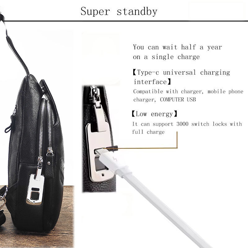 Anti-theft Bag Men's Genuine Leather Chest Bag High-end Security Password Lock Travel Outdoor Crossbody Small Backpack Men's Shoulder Bag - 图片 8