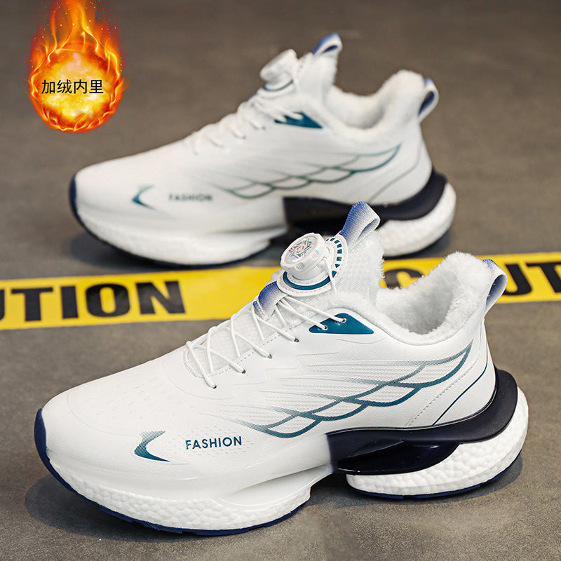 Winter Men's Shoes2025New Rotating Button Running Sports Shoes Men's Breathable Thick Bottom Popcorn Cushioning Running Shoes - 图片 21