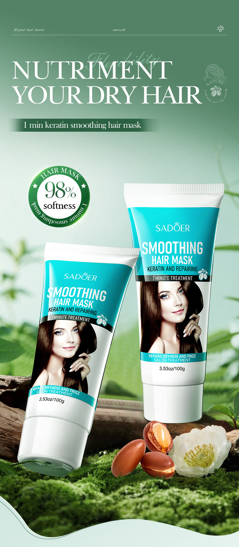 Baked Keratin Hair Mask100g SADOER Smooth Repair Improve Frizz Foreign Trade Cross-Border Wholesale - 图片 8