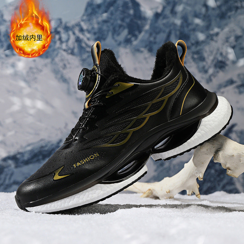 Winter Men's Shoes2025New Rotating Button Running Sports Shoes Men's Breathable Thick Bottom Popcorn Cushioning Running Shoes - 图片 20