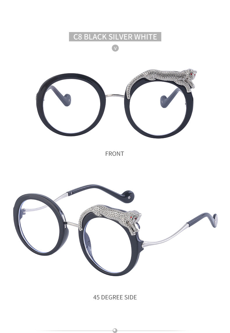 2025New Anti-Blue Light Glasses for Women Leopard Head Diamond-Studded European and American Round Frame Sunglasses Trendy Large Frame Sunglasses High-End Feel - 图片 40