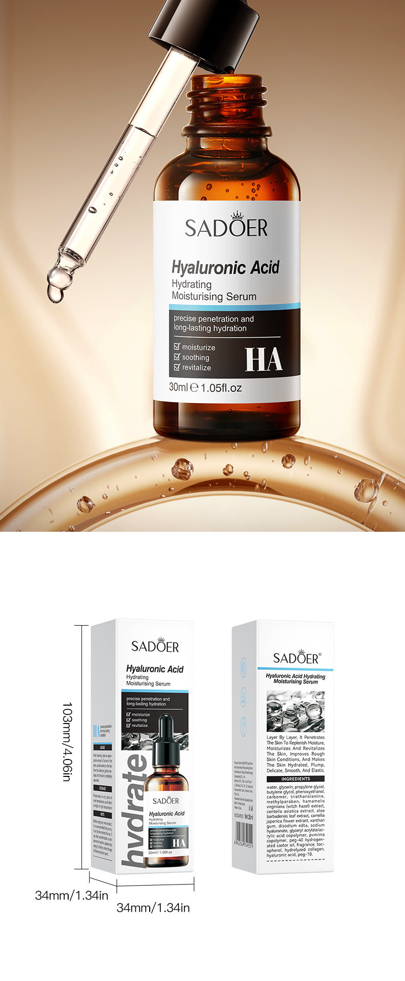 Hyaluronic Acid Hydrating Moisturizing Serum SADOER Skin rejuvenation and moisturizing essence liquid cross-border wholesale - 图片 21