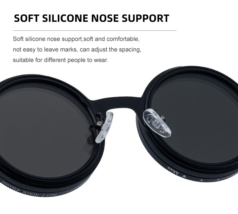 ND Nine-Stage Manual Adjustable Zoom Glasses Anti-Glare Round Frame Sunscreen Sunglasses High-End Polarized Sunglasses for Men - 图片 18