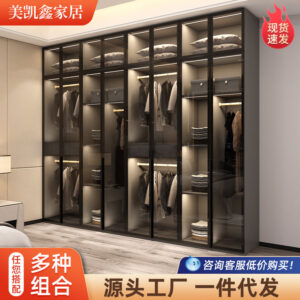 Modern Minimalist Wardrobe for Home Bedroom Cloakroom Glass Door Wardrobe Combination Small Apartment Wardrobe Light Luxury Free Shipping