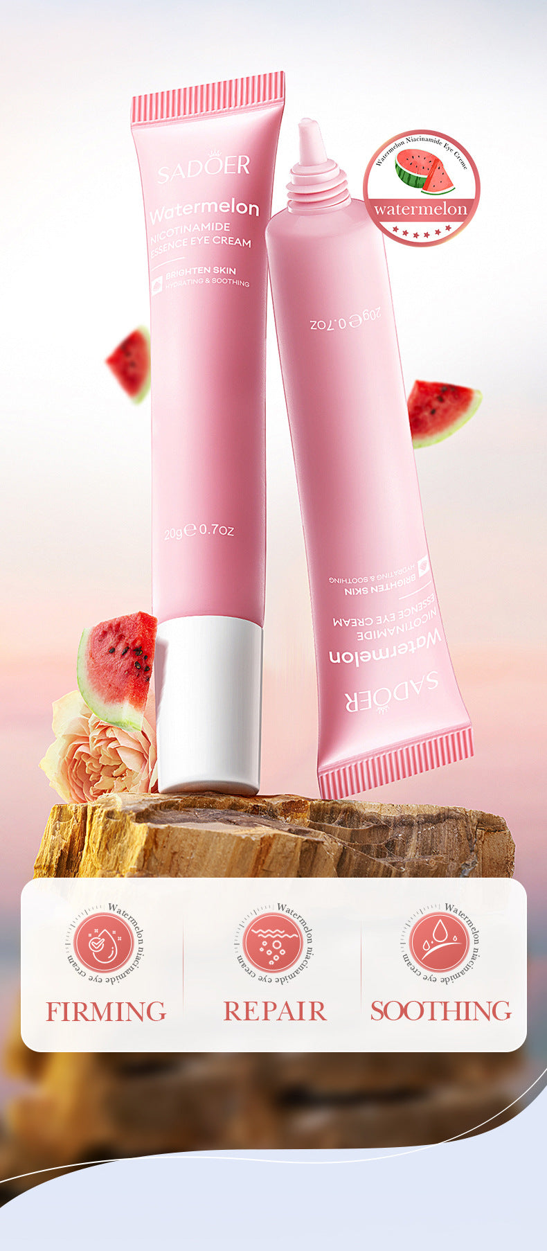 Watermelon Niacinamide Essence Eye Cream SADOER Moisturizing Eye Cream for Eye Area Wholesale Cross-Border Trade - 图片 8