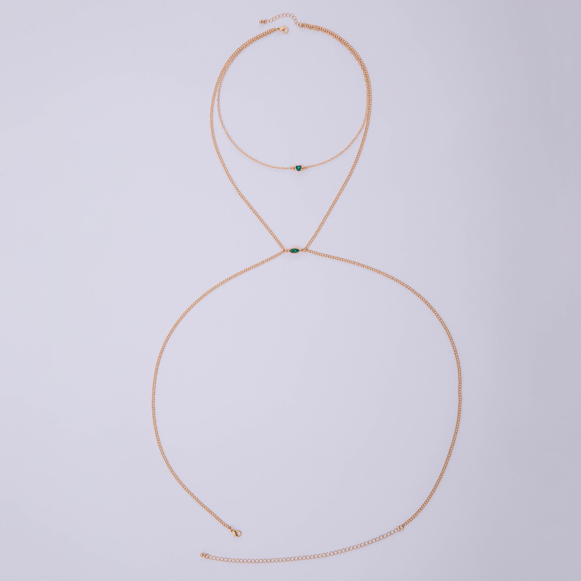 Trendy Simple Men's Body Chain Necklace Fashion Imitation Emerald Heart Hollow Chest Chain with Diamonds - 图片 9