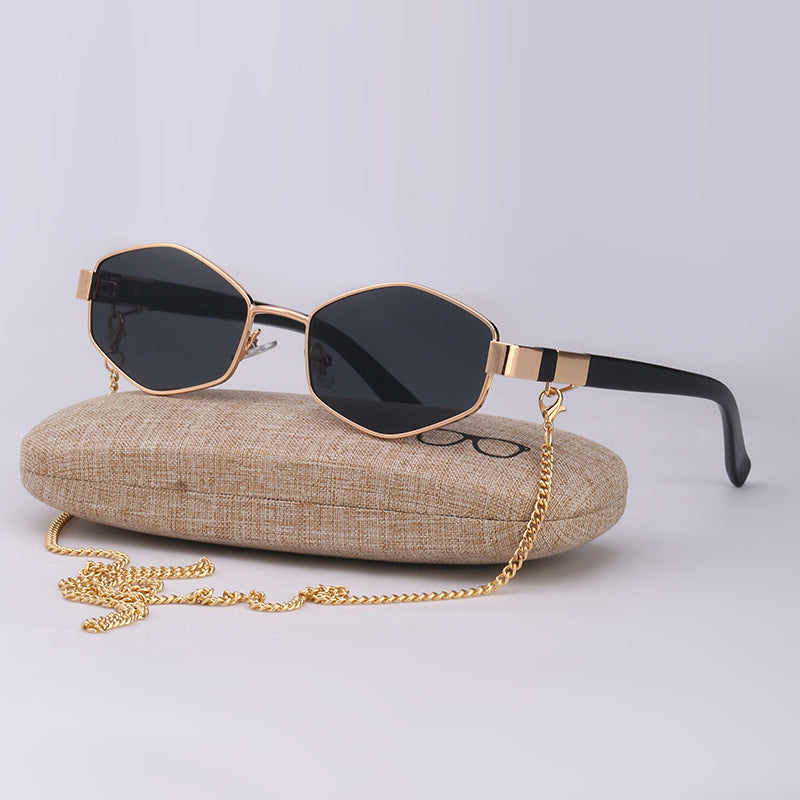 New Women's Sunglasses Fashion Chain Personality Round Frame Korean Style Sunglasses Wholesale Glasses sunglasses