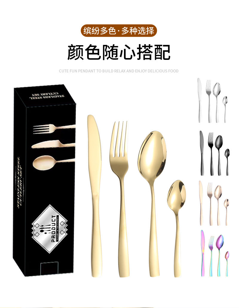 410Stainless Steel Tableware24Set of Hotel Western Dining Square Handle Steak Knife, Fork, Spoon, Tea Spoon - 图片 19