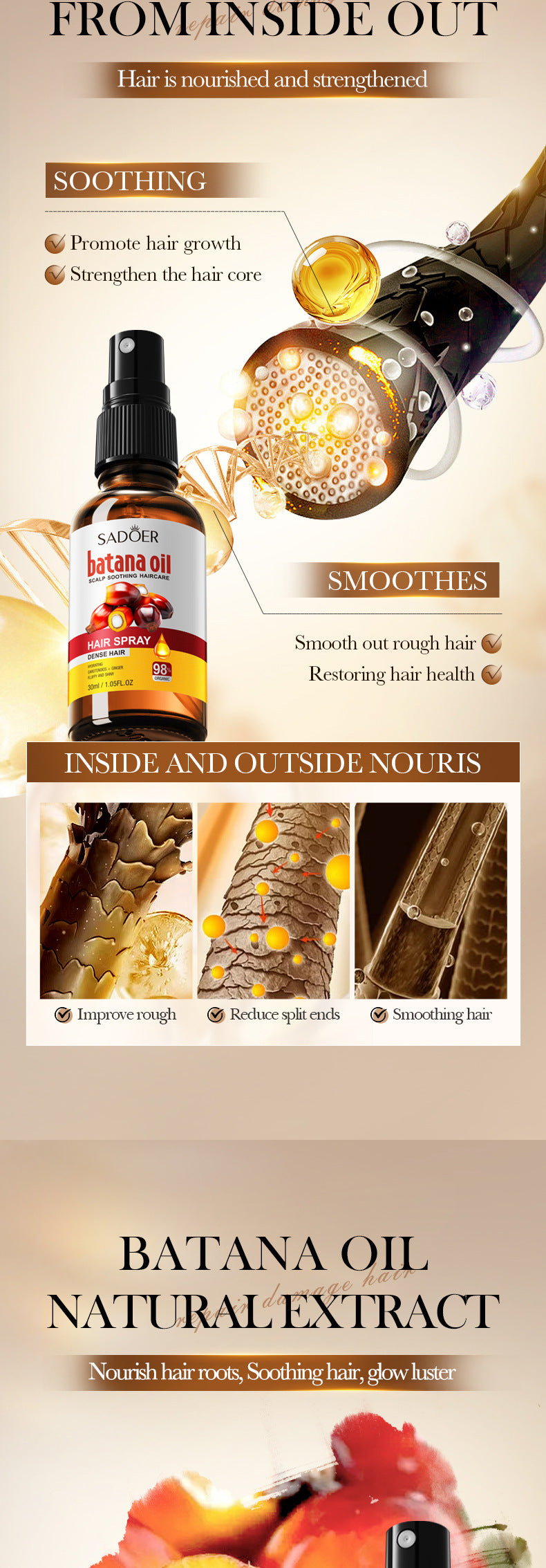 Batahana Hair Care Essential Oil Spray SADOER Soothing and Smooth Hair Conditioner Cross-Border Wholesale - 图片 9