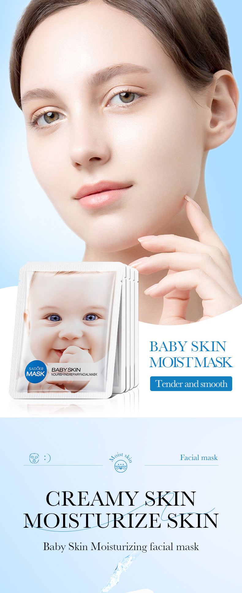Baby Face Mask25g SADOER Moisturizing, hydrating, skin-smoothing facial mask sheets for cross-border foreign trade wholesale - 图片 32