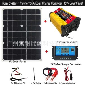 Solar Energy Kit System:Multifunctional Inverter 18W Battery Panel 30A Controller Solar System