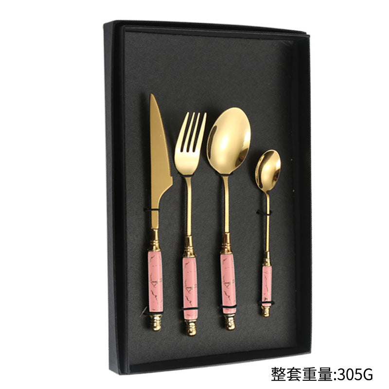Stainless Steel Cutlery Restaurant Western Steak Knife Fork Imitation Marble Pattern Ceramic Handle Knife Fork Spoon Tea Spoon Tea Fork Set - 图片 32