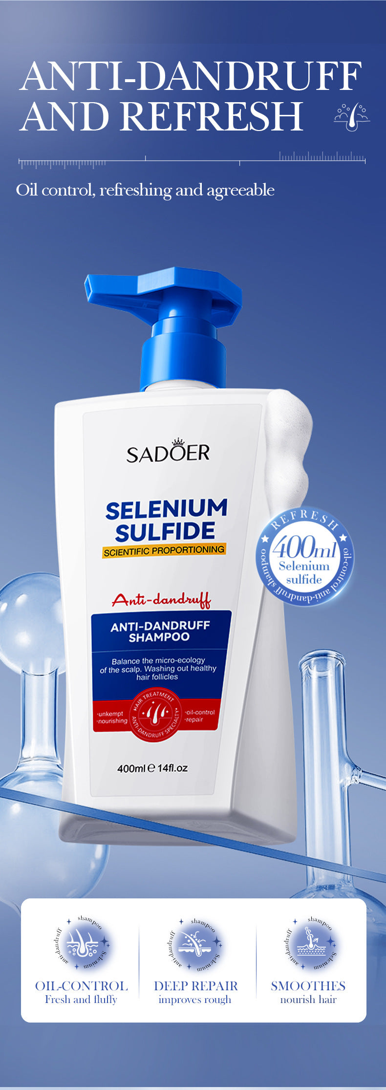 Cross-border Selenium Disulfide Anti-Dandruff Shampoo400ml Deep Cleansing and Moisturizing Shampoo Export Manufacturer Wholesale - 图片 8