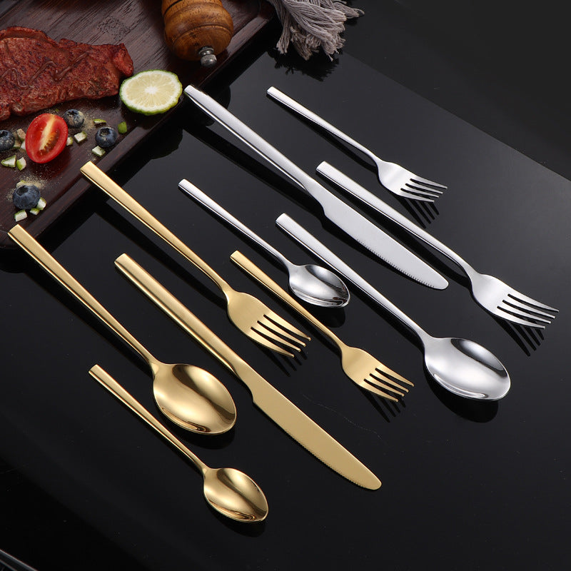410Stainless Steel Tableware Hotel Restaurant Thickened Square Handle Knife Fork Spoon Set Western Food24Set of Steak Knives and Forks - 图片 3