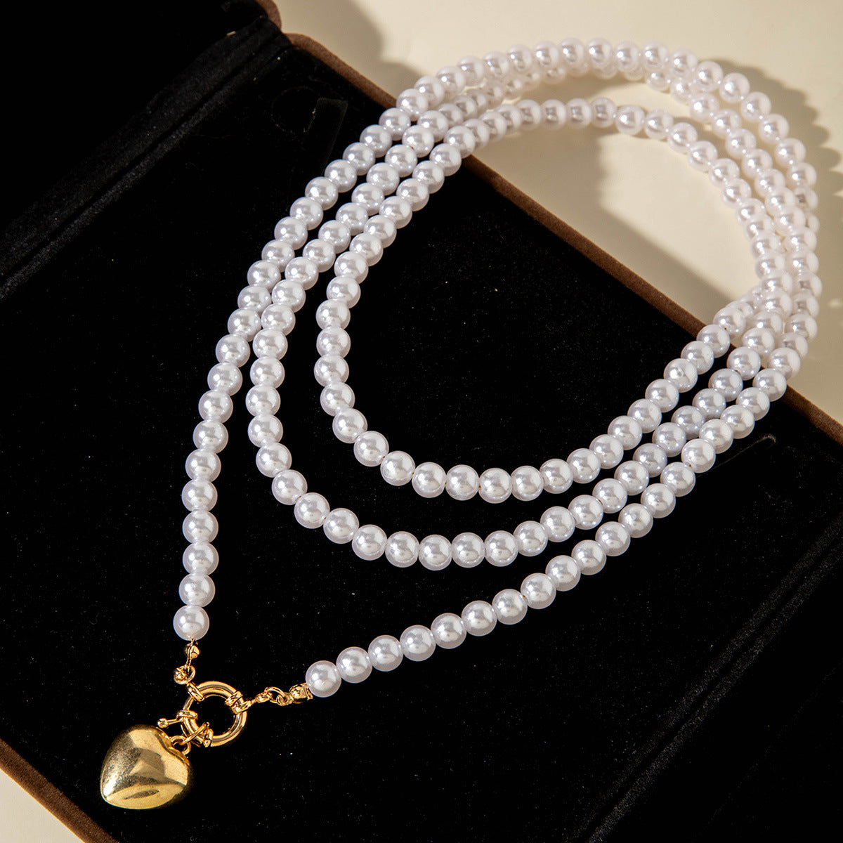 Ornament Layered Wear CCB Peach Heart Necklace Wholesale Baroque Metal Pendant Pearl Necklace - 图片 14